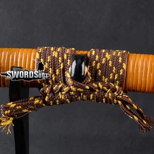 Coffee Yellow Thick Synthetic Silk Sageo For Katana Tanto Wakizashi Sword Saya - Picture 1 of 2