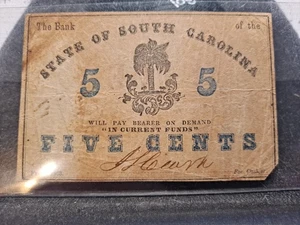 Feb 1, 1863 5 cents The Bank of the State of South Carolina note - Picture 1 of 2
