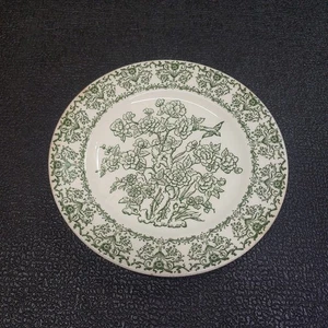 Antikes Transfergeschirr Brot und Butter grün Blumen mit Vogel Teller 6 3/8" - Bild 1 von 7