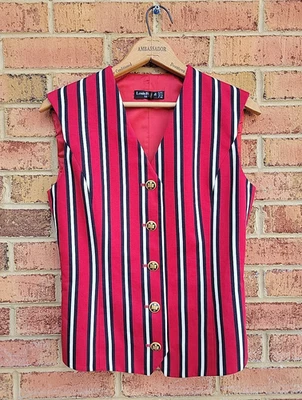 VTG Louis Feraud Red Striped Vest British Crown Buttons 100% Cotton Women's 4 US - Image 1 of 4
