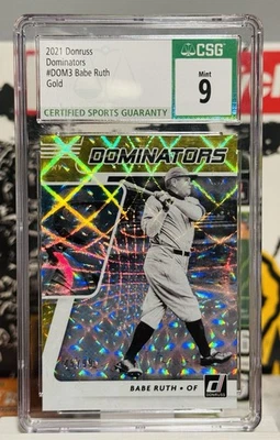 Babe Ruth 2021 Donruss Dominators #DOM3 GOLD SSP Yankees CSG 9 como nuevo/99 Foto 1 de 2