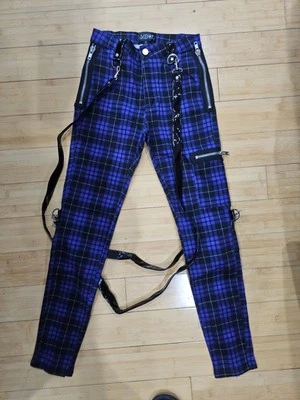 Muñecas Kill Punk Goth Widow púrpura a cuadros bondage pantalones vaqueros ajustados con correas S Foto 1 de 4