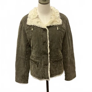 Vintage Giacca Damen Gr. Large Kunstfell gefüttert grün Bomberjacke Mantel - Bild 1 von 13