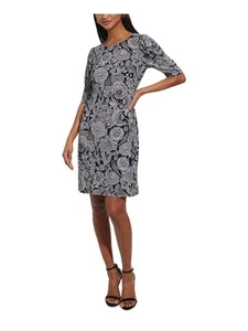 TOMMY HILFIGER Womens Navy Unlined Sleeve Pullover Above The Knee Shift Dress 4 - Picture 1 of 11