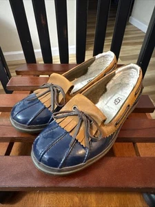 UGG patent leather loafers,sherling/wool lining. size 6 Blue Woman’s Rain Shoes - Picture 1 of 11