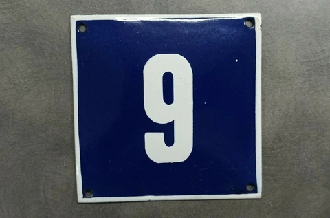 Vintage Enamel Sign Number 9 Blue House Door Street Plate Metal Porcelain Tin Cover