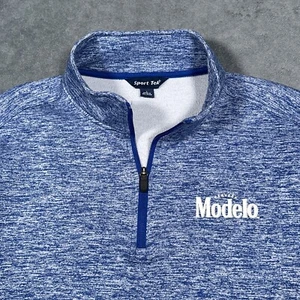 Modelo Sweatshirt Mens Large Blue Heather Cerveza Beer Alcohol 1/4 Zip Especial - Picture 1 of 11