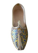 Wedding Shoes Indian Handmade Men Leather Jutties Mojaries Khussa Yellow US 6