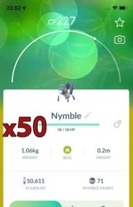 50x Nymble Pokemon Bundle !! Good Chance of Lucky and Good IVs !! Go - Picture 1 of 1