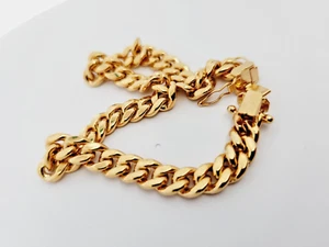 10KT Yellow Gold* Cuban Link Bracelet Hollow 9 inches long x 7.43 mm x 3.5 mm * - Picture 1 of 5