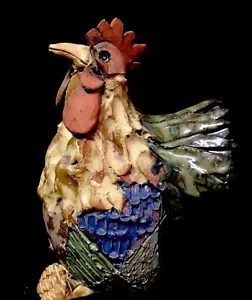 Sara Meadows Folk Art Hen Chicken Rooster Handmade Pottery Figurine Read Descrp - Picture 1 of 12