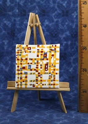 LOT Dollhouse Miniature Wood  Easel w/ 2"x2" Painting handcrafted 1:12 art room - Image 1 of 4