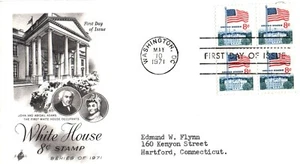 USA FDC - 1971 - 8c American Flag White House, Scott #1338f Artcraft Block - Picture 1 of 1