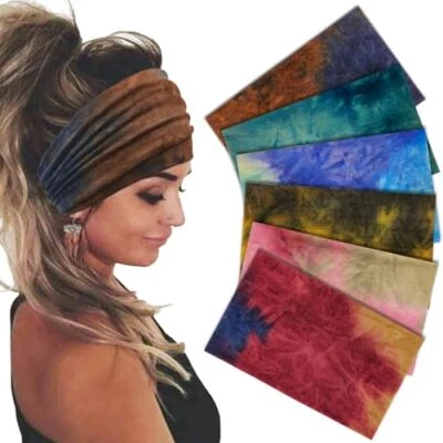 Wide Headbands For Women Stretch Headband Boho Head Bands Women's Hair Tie Dye - Image 1 of 4