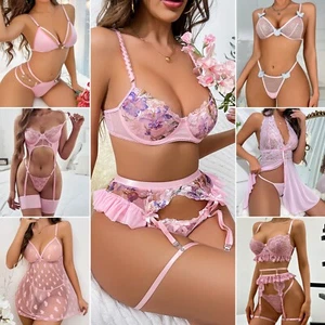 Women's Sexy Lingerie Lace Babydoll Bra Thong Set Sleepwear Underwear Nightwear - Picture 1 of 131