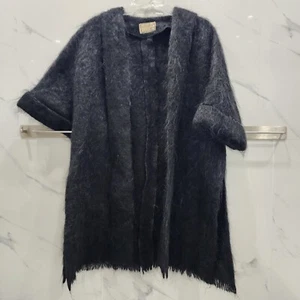 Andrew Stewart Vintage Lt Black Mohair Wool Sweater Cardigan Womens Open Front - Picture 1 of 2