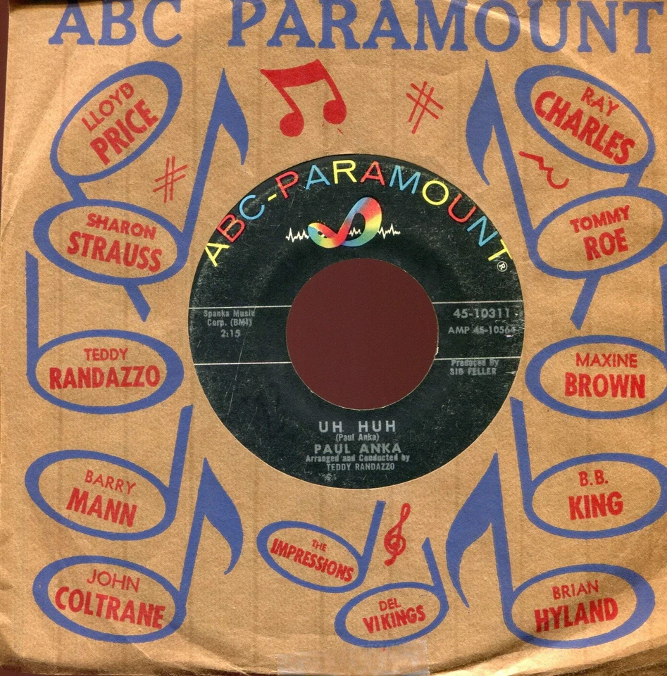 Paul Anka - Uh Huh on ABC Paramount New Breed R&B 45 - Image 1 of 2