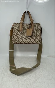 DKNY Womens Beige Monogram Inner Pockets Crossbody Strap Satchel Bag - Picture 1 of 9
