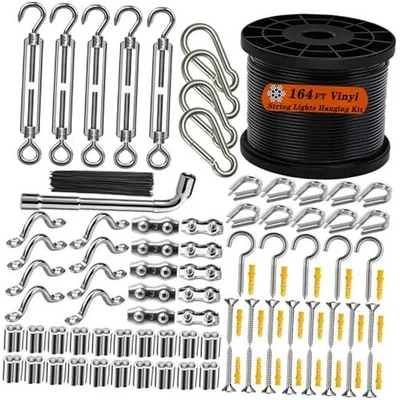 164FT Outdoor String Light Hanging Kit - Vinyl-Coated 304 Stainless Steel Wire  - Image 1 of 4