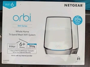 NETGEAR  RBK862 Orbi 860 Tri-Band WiFi 6 Mesh 10 Gig Port 1-year Armor 2-Pack - Picture 1 of 1