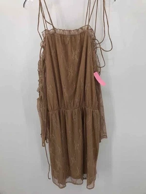 Vestido L Love Marrón Talla Grande Encaje Hasta la Rodilla Manga Larga Foto 1 de 3