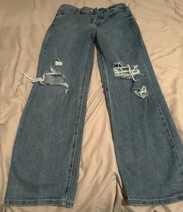 Wild Fable Distressed hohe Leibhöhe gerade Knopfleiste Denim Damenjeans Größe 12 - Bild 1 von 9