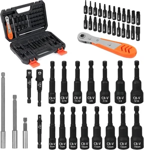 47-Piece SAE & Metric Magnetic Nut Driver Set for Impact Drill – Socket Adapters - Picture 1 of 9