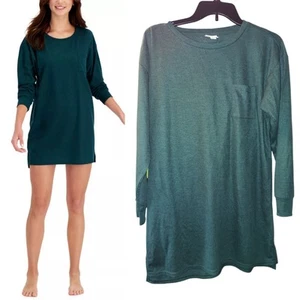 Jenni Intimates Women's Thermal Waffle-Knit Sleep Shirt, Green Small - Picture 1 of 6