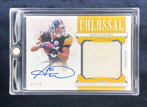 2019 NATIONAL TREASURES HINES WARD COLOSSAL GAME-USED PATCH AUTO SP /49 DIRTY! - Picture 1 of 2