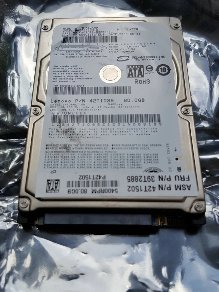 Fujitsu 80GB HDD,Internal,5400 RPM (MHZ2080BH-G1) - Image 1 of 1