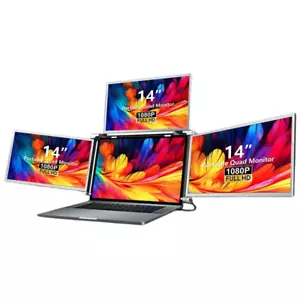 Trion 14" FHD Portable Monitor Quad Screen with One-Cable Triple Display Screen - Picture 1 of 8