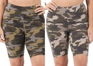 New Women's Plus Sized Brushed Buttery Soft Microfiber Camouflage Biker Shorts