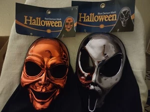 Lot 5,Scream Halloween Four Demon Masks w/Light Cloth Head Cover,&New Mullet Wig - Picture 1 of 7