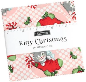 Kitty Christmas Moda Charm Pack 42 100% Cotton 5" Precut Fabric Squares - Picture 1 of 5