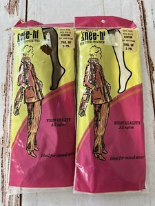 Vintage Stay Up Knee High Nylon Stockings Suntan Fits Size 8 1/2-11 Pantyhose - Picture 1 of 11