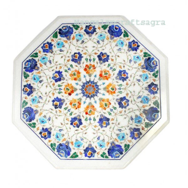 18" Marble Table Top semi precious stones floral inlay art Handmade Decor - Image 1 of 1