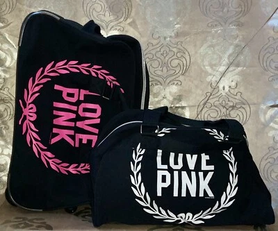 JUEGO DE EQUIPAJE DE MANO VICTORIA'S SECRET ROSA RARO DIFÍCIL DE ENCONTRAR 2 PIEZAS LOGOTIPO ESCUDO RUEDAS Foto 1 de 4