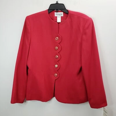 VTG Henry Lee Button Blazer Jacket Womens 10 Solid Pink Fuschia Scallop  - Image 1 of 4