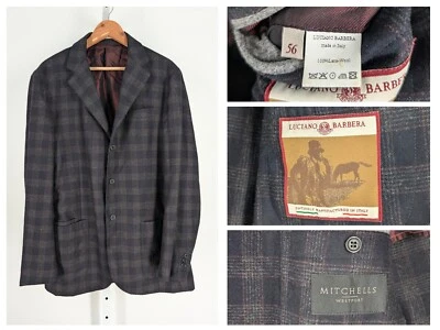 Chaqueta Blazer Luciano Barbera Franela Cuadros Lana Exterior 42" Gris Marino Italia Foto 1 de 4
