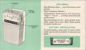 1961 RCA VICTOR 3RH34 POCKETTE TRANSISTOR TRAGBARES RADIO Bedienungsanleitung - Bild 1 von 4