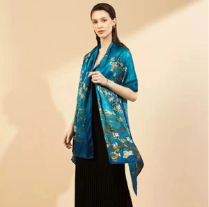 Luxury Van Gogh Inspired 100% Silk Scarf – Almond Blossom Print Fashion Wrap NEW - Picture 1 of 7