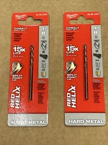 ( 2 ) Milwaukee 1/8 in. COBALT Red Helix Split Point Drill Bits, 48-89-2305 New - Picture 1 of 3