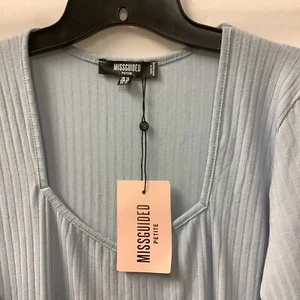 Missguided Womens Dress Blue V Neck Long Sleeves Ribbed Midaxi Petite Size 10 - Picture 1 of 7