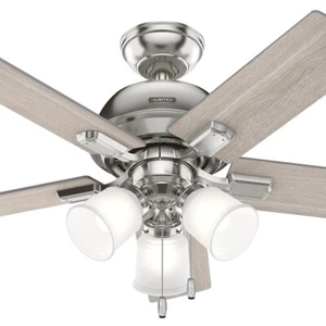 Hunter Fan 44 inch Traditional Brushed Nickel Ceiling Fan w Light and Pull Chain - Picture 1 of 7