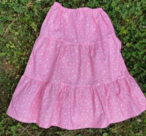 Girl tiered skirt Prairie pink floral flower cotton long full modest size S 6 7 - Picture 1 of 3