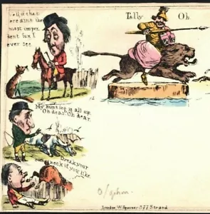 GB HUNTING Spooner Original Mulready Caricature Hand Water-Coloured c1840 919e - Picture 1 of 6