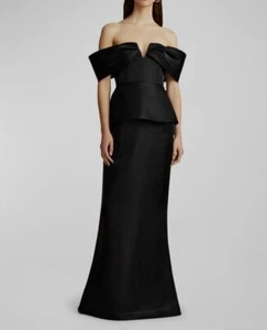 Zac Posen Women's Black Plunge Neck Off-Shoulder A-Line Dress Size 4 - Picture 1 of 5