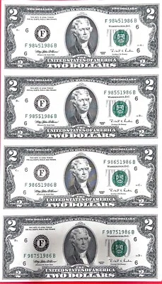 Fancy Serial Number $2 1995 Uncut Sheet  Birthday Year 1986 - Image 1 of 3