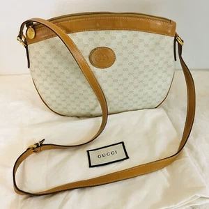 GUCCI GG Guccissima Saddle Tan Cream Crossbody Shoulder Handbag Vintage - Picture 1 of 12
