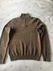 F&F Mens Brown 1/4 Zip Mock Neck Lambs Wool Pullover Jumper Size S - Picture 1 of 3